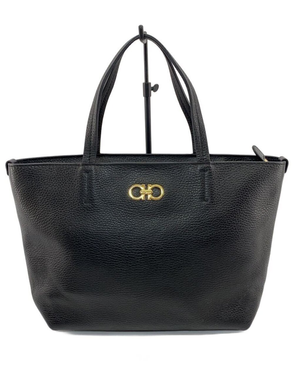 Salvatore Ferragamo Gancini Leather 2Way Shoulder Bag Black